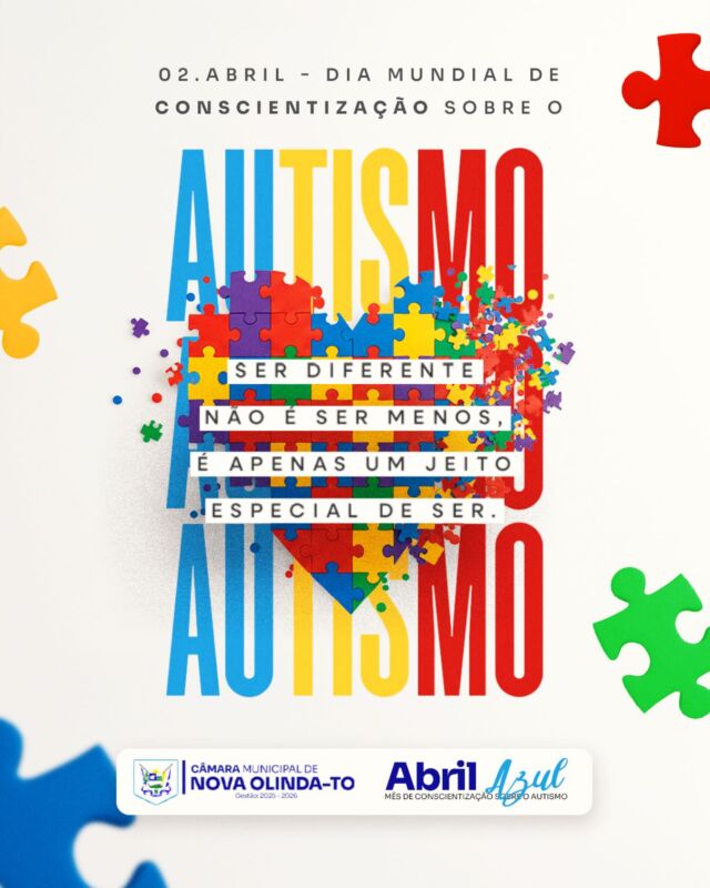 🧩💙 Dia Mundial da Conscientização do Autismo 💙🧩

Hoje, 2 de abril, reforçamos a importância da inclusão, respeito e compreensão das pessoas autistas em nossa sociedade. Cada indivíduo no espectro tem sua própria forma de ver o mundo, e é nosso dever construir um ambiente mais acolhedor e acessível para todos.

A Câmara Municipal de Nova Olinda - TO apoia essa causa e reafirma seu compromisso com políticas públicas que garantam direitos e oportunidades para as pessoas autistas e suas famílias.

Juntos, podemos fazer a diferença! 💙♾️

#autismo #conscientizaçãodoautismo #novaolindainclusiva